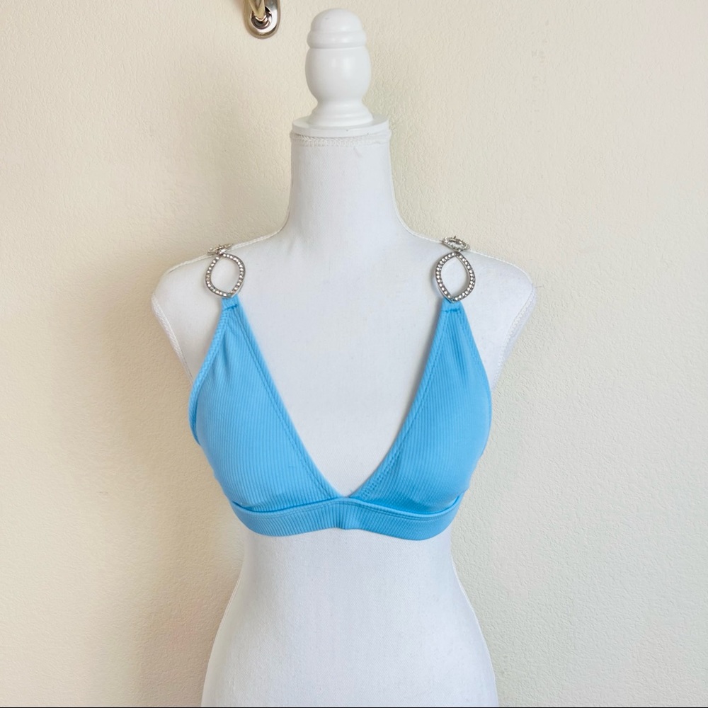 Baby Blue High Waist Rhinestone Embellished Bikini Set - Picture 7 of 8